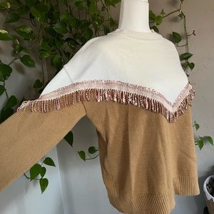 Tan & white sequence-detail sweater ✨